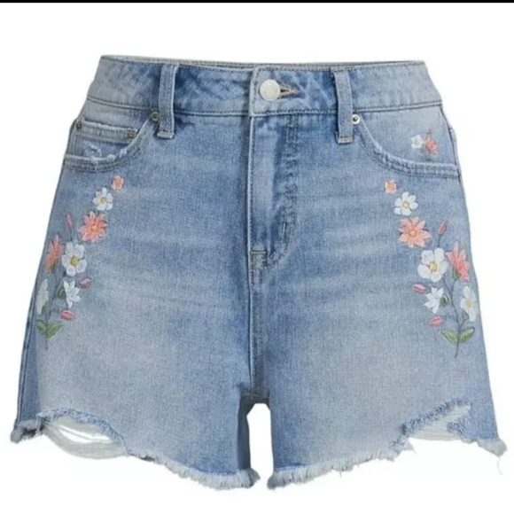 Time And Tru Floral High Rise Jean Shorts Size 10 - Picture 2 of 6